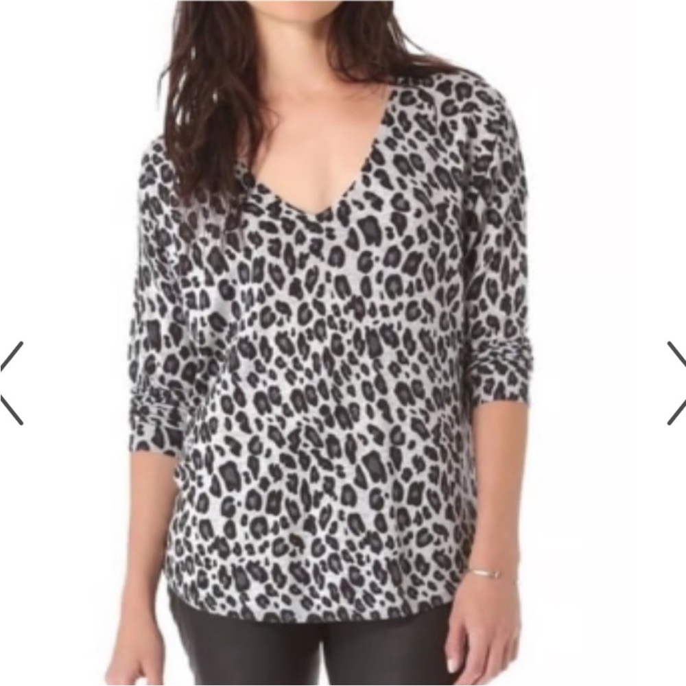 Joie "Chyanne" Wool Cashmere Animal Print Gray + Black V-Neck Sweater